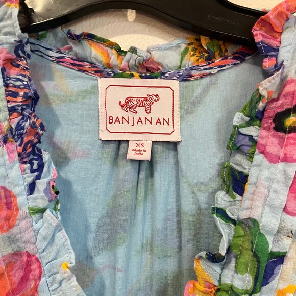 Banjanan Chandra 100% Cotton Ruffle Tiered Sleeveless Printed Dress XS - Picture 7 of 9